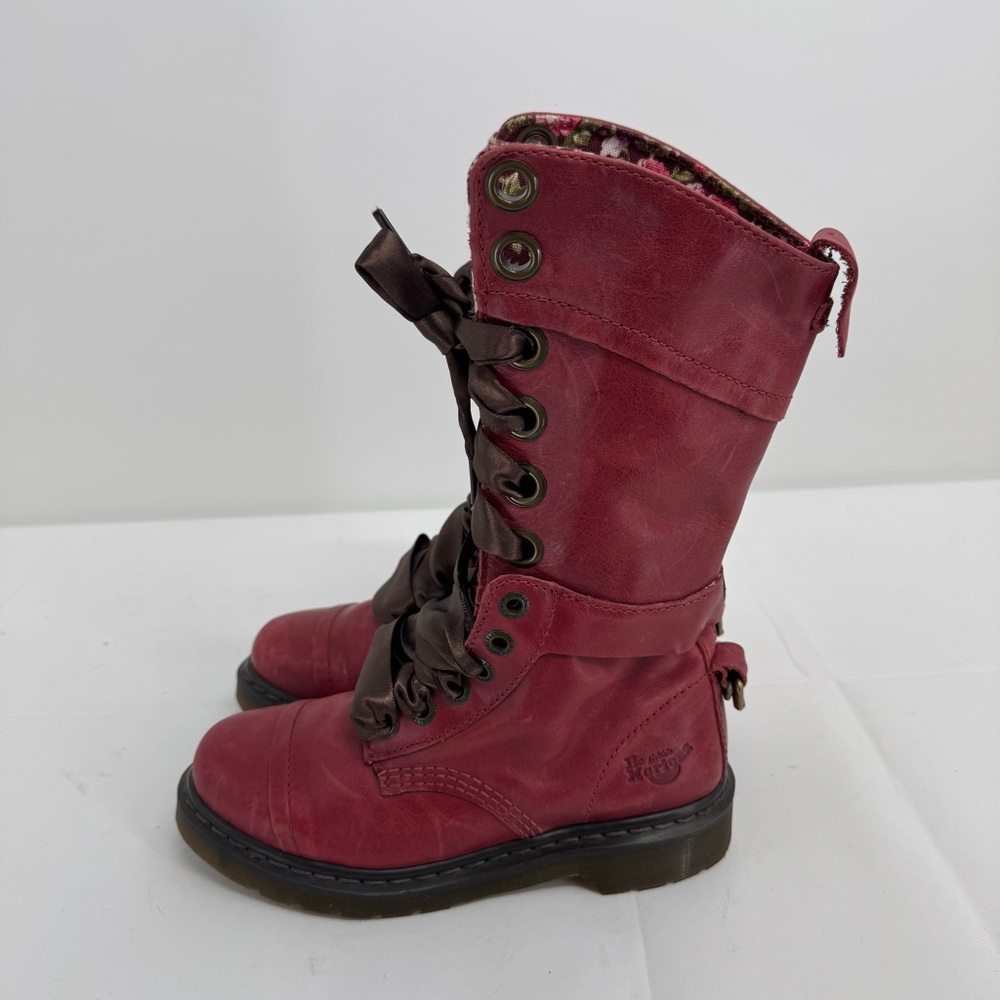 Dr Martens Triumph Size US 6 EU 37 Boots Red Leather Floral Lining Grunge Goth - Picture 4 of 10